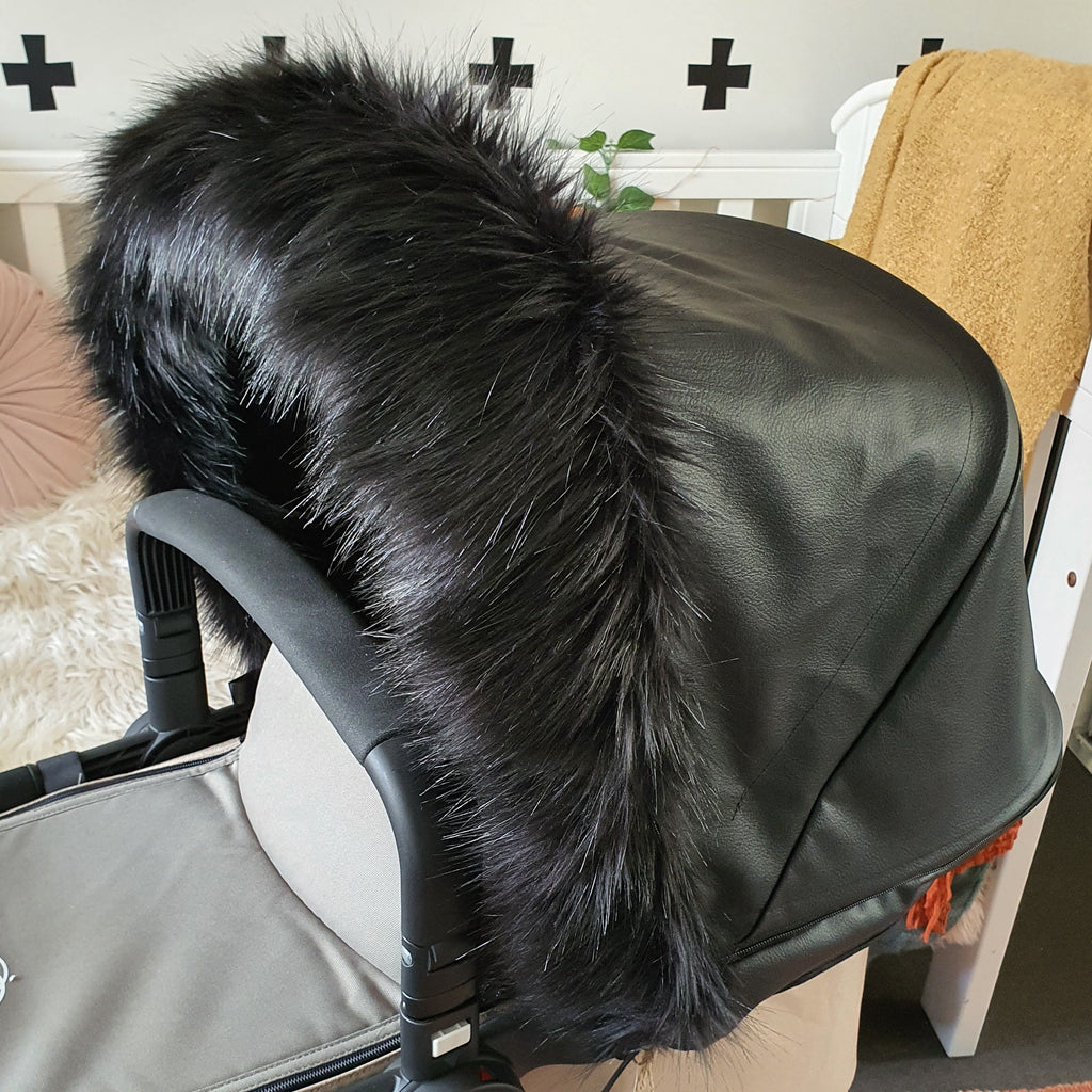 bugaboo fur trim Fur Hood Trim for Pram *luxury black*