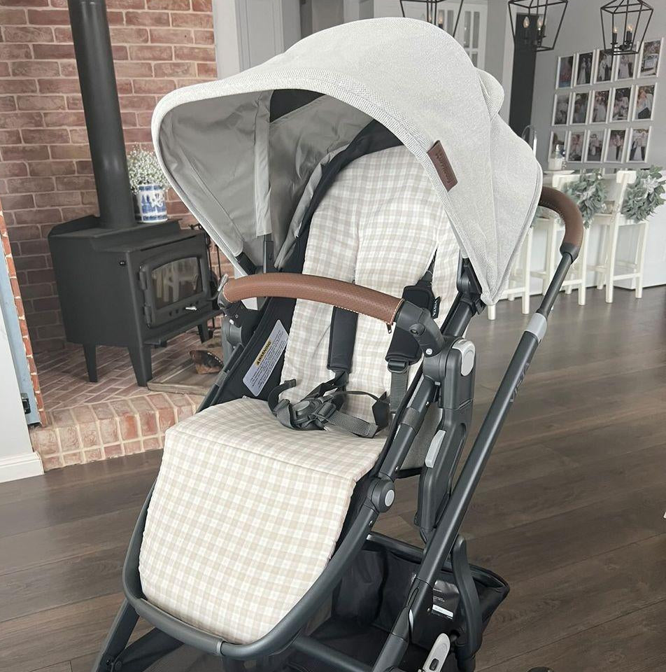 uppababy pram insert * DELUXE UPPABABY VISTA 3, VISTA 2 & VISTA 1 SEAT LINER RUMBLE SEAT soft beige cream gingham
