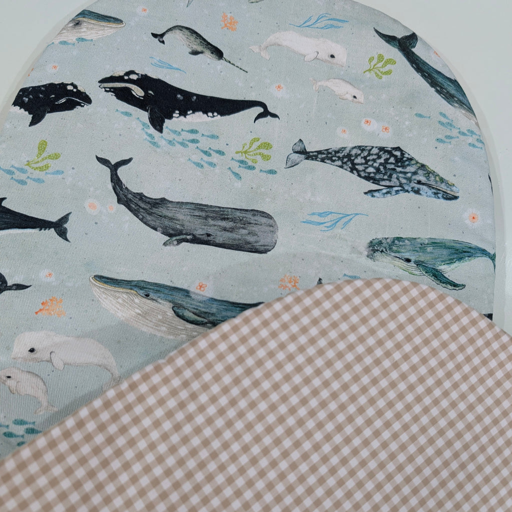 UPPABABY PRAM BASSINET LINER, FITS ALL UPPABABY BASSINETS. blue sea journey / small beige gingham