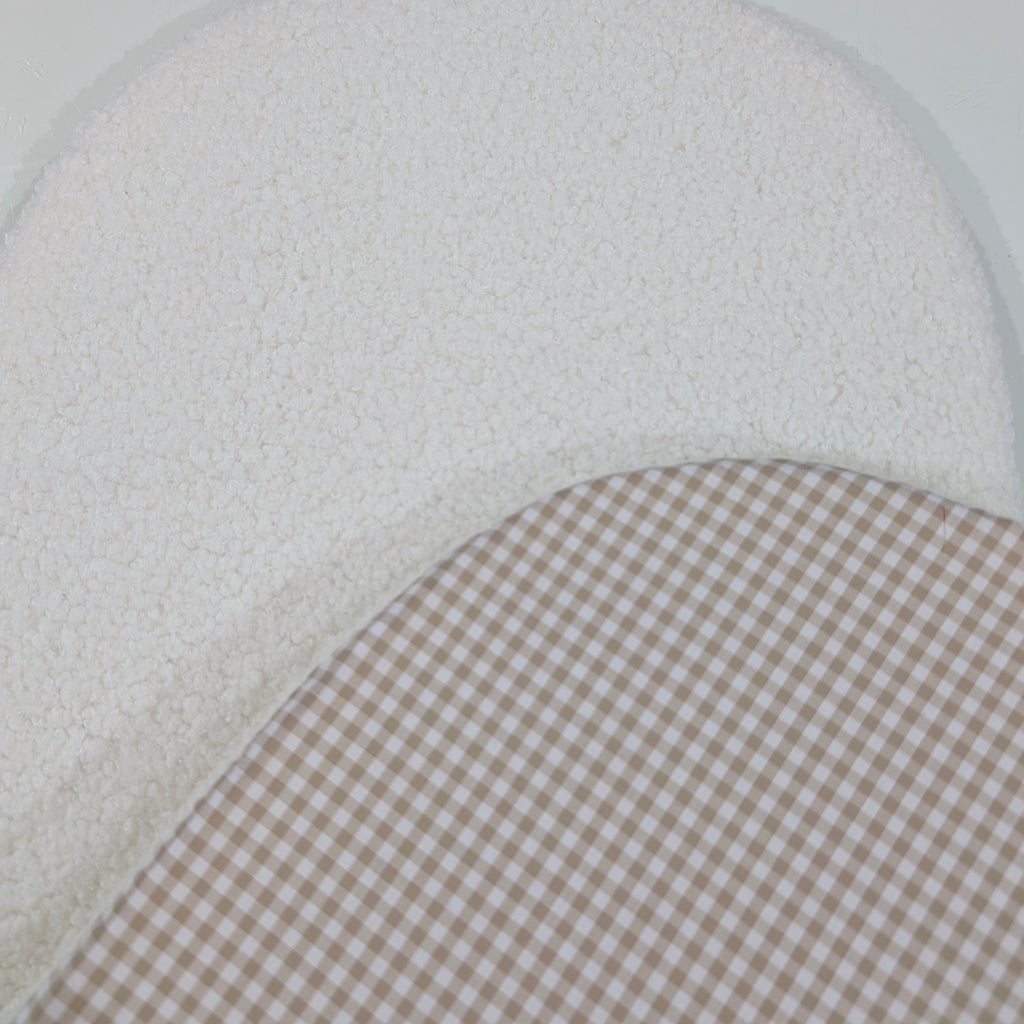 UPPABABY PRAM BASSINET LINER, FITS ALL UPPABABY BASSINETS. small beige gingham / sherpa fleece