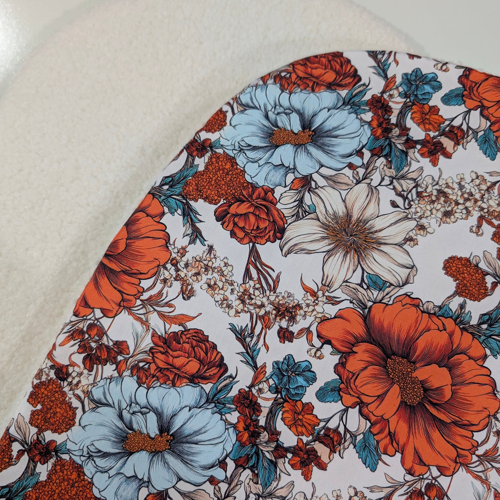 UPPABABY PRAM BASSINET LINER, FITS ALL UPPABABY BASSINETS. warm rust floral / sherpa fleece