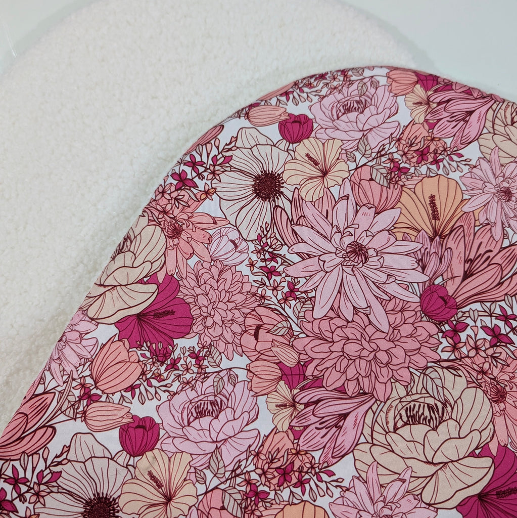 UPPABABY PRAM BASSINET LINER, FITS ALL UPPABABY BASSINETS. warm pink floral / sherpa fleece