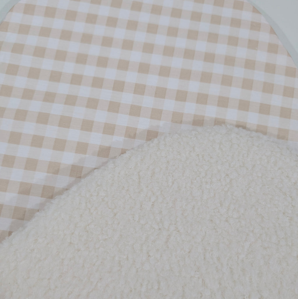 UPPABABY PRAM BASSINET LINER, FITS ALL UPPABABY BASSINETS. soft beige cream gingham / Sherpa fleece