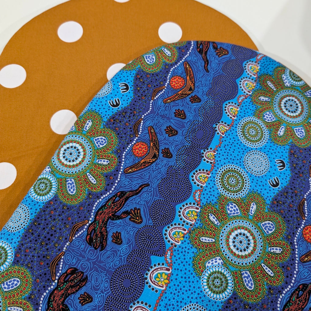 UPPABABY PRAM BASSINET LINER, FITS ALL UPPABABY BASSINETS. blue indigenous / mustard white dot