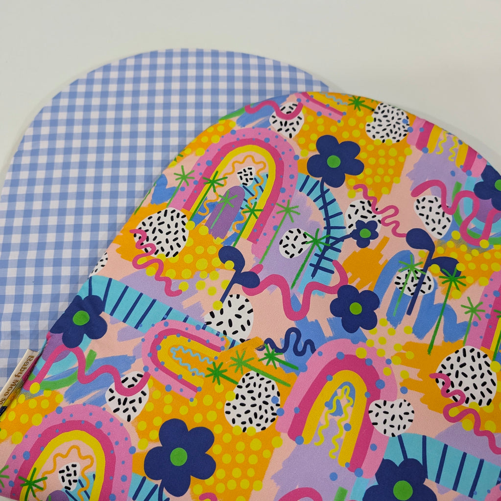 UPPABABY PRAM BASSINET LINER, FITS ALL UPPABABY BASSINETS. happy rainbow / blue gingham