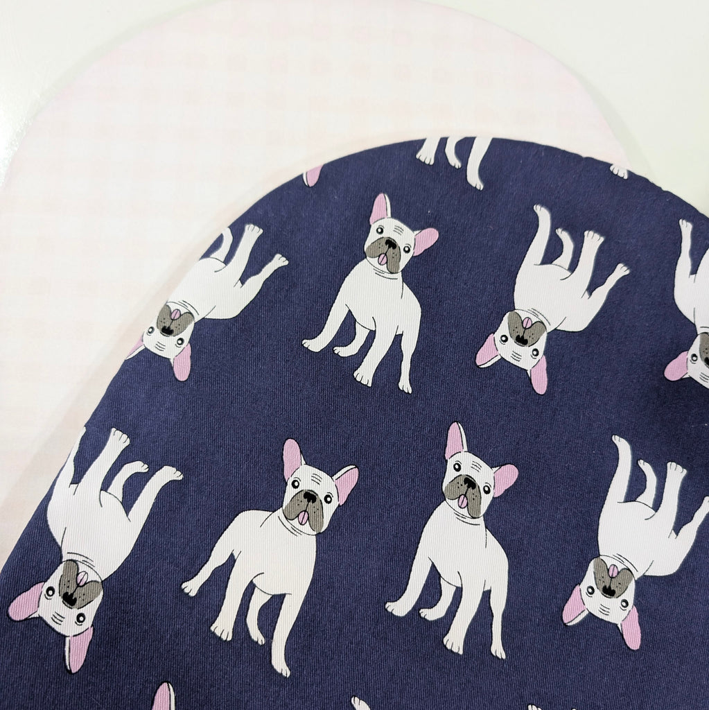 UPPABABY PRAM BASSINET LINER, FITS ALL UPPABABY BASSINETS. blue frenchie / soft pink gingham