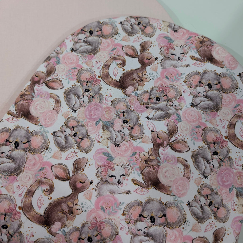 UPPABABY PRAM BASSINET LINER, FITS ALL UPPABABY BASSINETS. pink aussie animals / soft pink