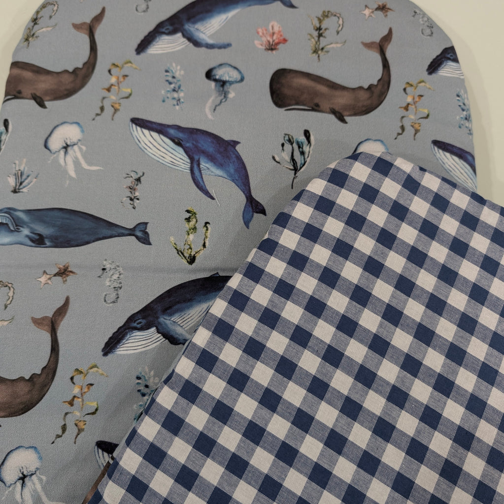 SOFTIES UPPABABY VISTA 3, 2 & 1 AND CRUZ 3 & 2 PRAM LINER MAIN SEAT blue haze whale / gingham