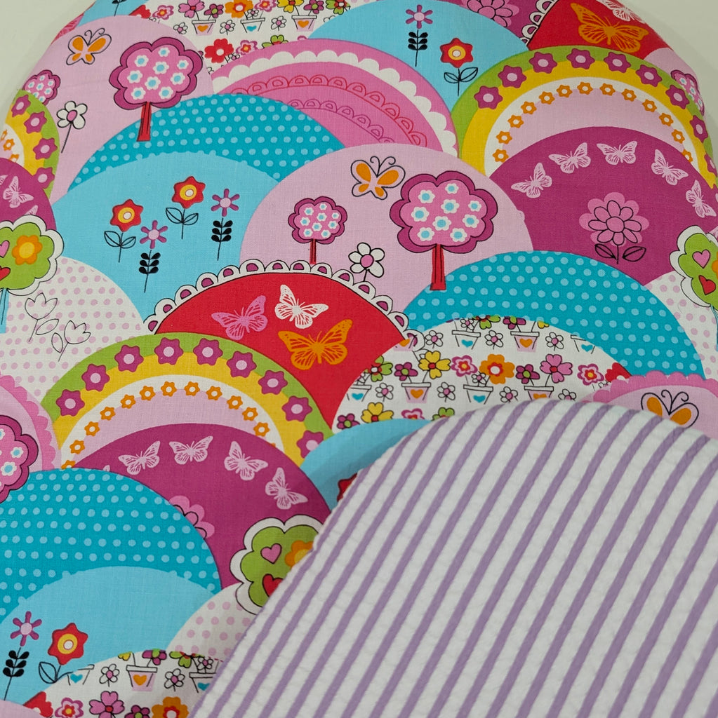 SOFTIES UPPABABY VISTA 3, 2 & 1 AND CRUZ 3 & 2 PRAM LINER MAIN SEAT happy hills / stripe mauve