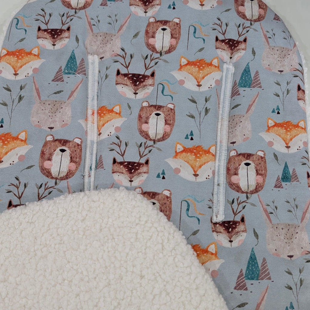 DELUXE UPPABABY VISTA 3, 2 & 1 AND CRUZ 3 & 2 PRAM LINER MAIN SEAT blue forest animals / Sherpa fleece