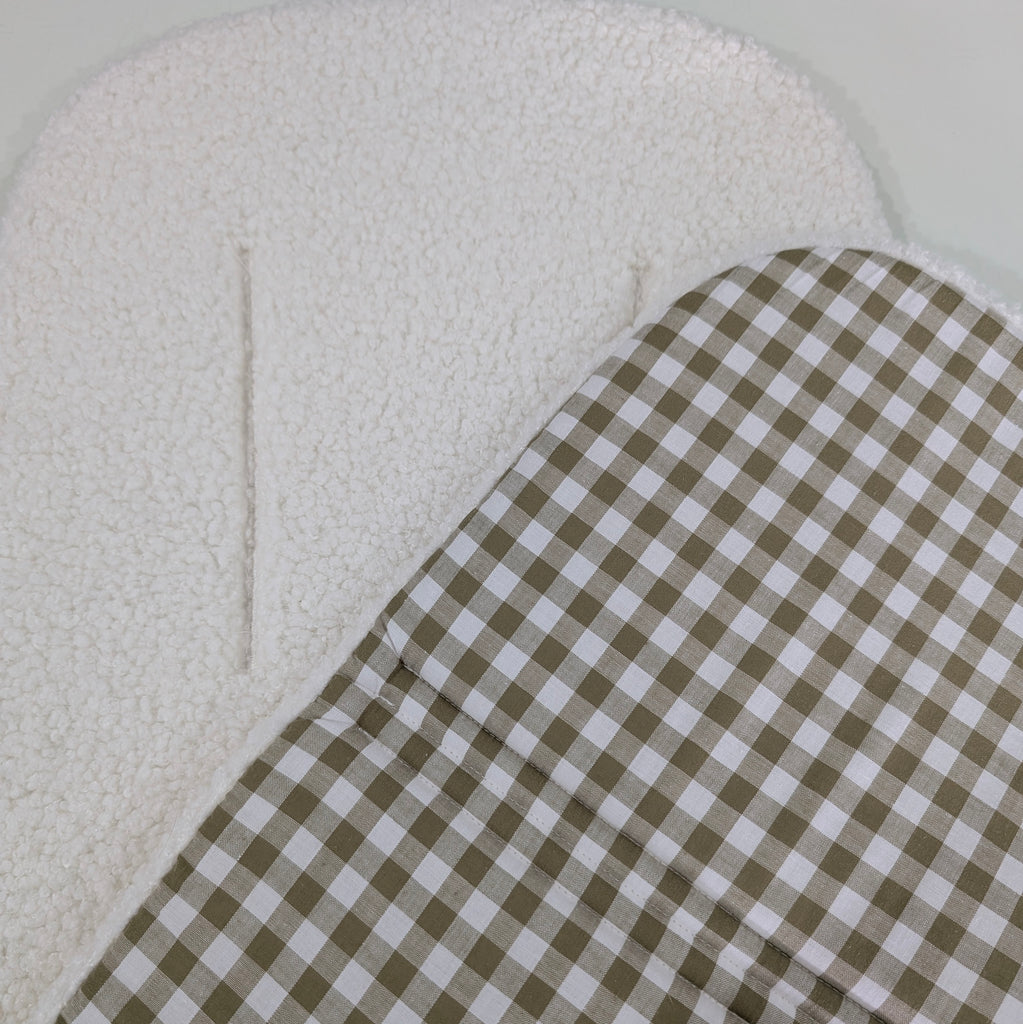 DELUXE UPPABABY VISTA 3, 2 & 1 AND CRUZ 3 & 2 PRAM LINER MAIN SEAT khaki gingham/ sherpa fleece