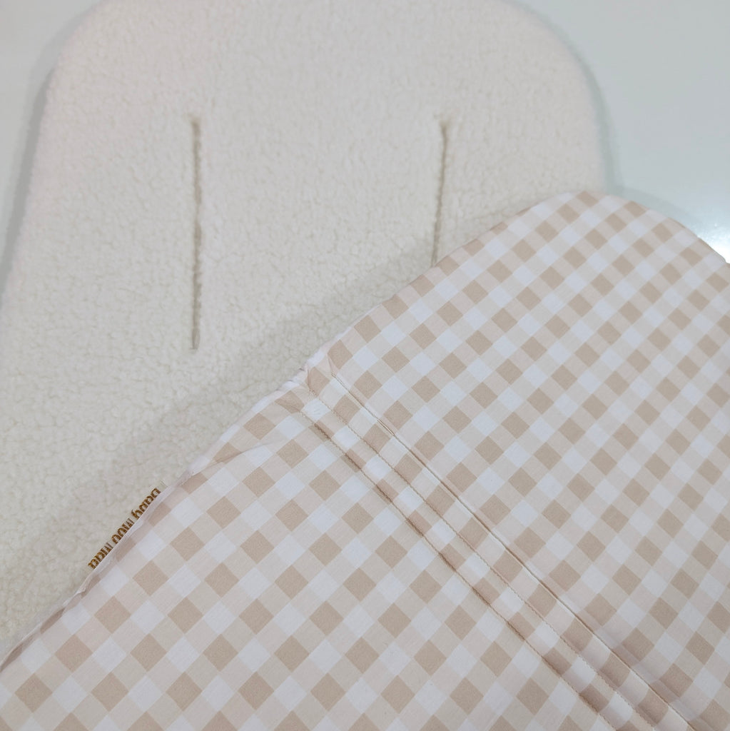 DELUXE UPPABABY VISTA 3, 2 & 1 AND CRUZ 3 & 2 PRAM LINER MAIN SEAT soft beige cream gingham / sherpa fleece
