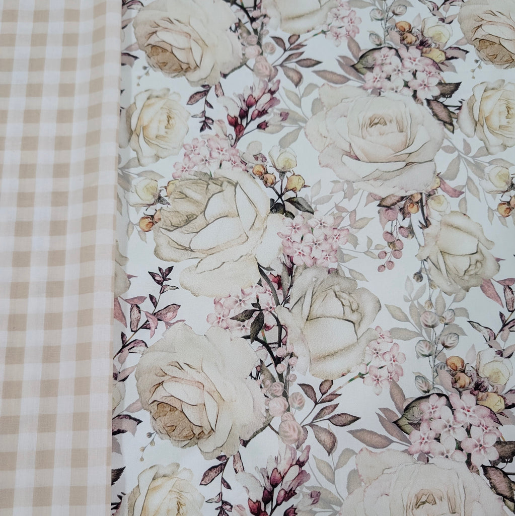 DELUXE UNIVERSAL FIT PRAM LINER snowy blooms / cream gingham